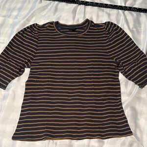 Lucky Brand Navy and Tan Striped Top